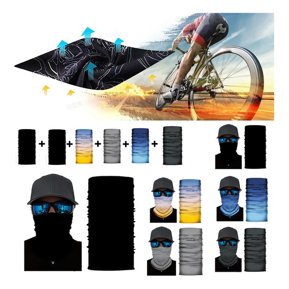 6 Pack Full - Bandana Tipo Mascara Moto, Ciclismo, Sol