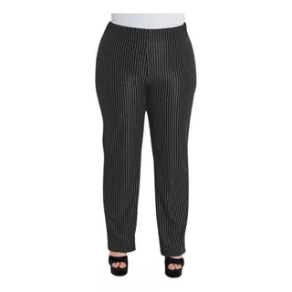 Calça Feminina Social Risca De Giz Cintura Alta Com Elastico