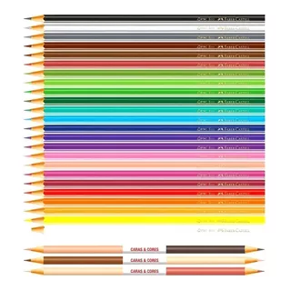 Lápis De Cor Faber Castell Caras&cores 24 Cores +6 Tons Pele