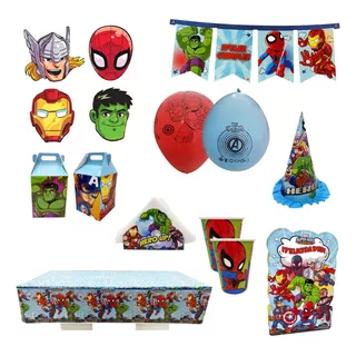 Combo Cumpleaños Heroes Marvel Hulk Iron Thor Spiderman X 30