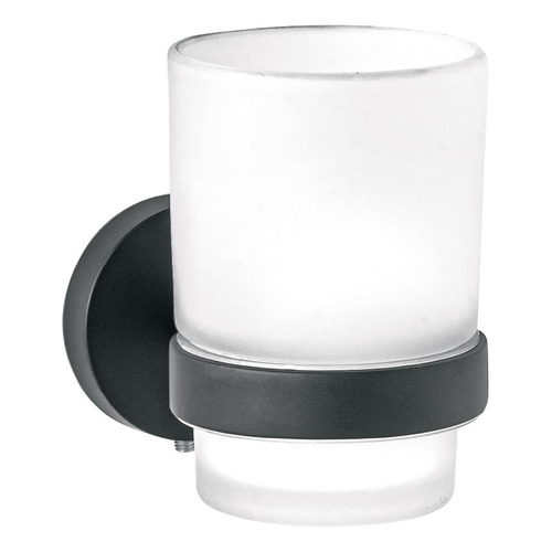 Portavaso Cepillero Negro Con Vaso De Vidrio, Foset 45957