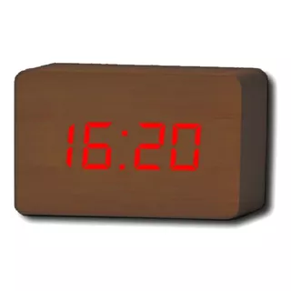 Reloj De Mesa  Despertador  Digital Mas Accesorios Reloj Digital Madera  Color Café/rojo 