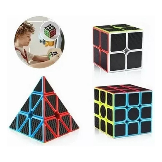 Paquete 3 Cubos Rubik 2x2 3x3 Pyramid Z Cobra Fibra Carbono