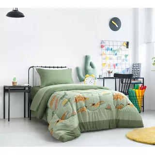 Acolchado Jean Cartier Infantil 1 1/2 Plaza Color Dinosaurus De 160cm X 240cm