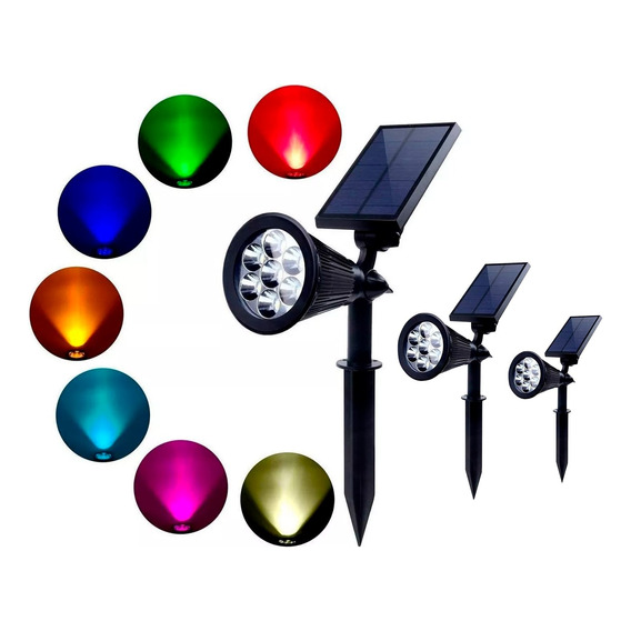 Foco Led Recargable Solar X3 Exterior Pared Piso Rgb Colores