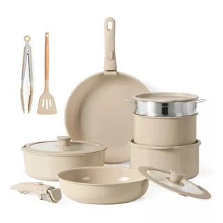 Juego Bateria De Cocina Carote Ceramico Taupe 14 Piezas