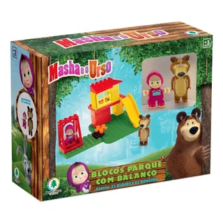 Brinquedo Masha Urso Montar Didático Parque + Balanço Boneco