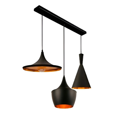 Colgante 3 Luces Moderno Beat Wide Tall Fat Negro Apto Led Negro