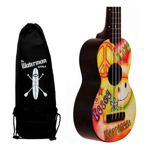 Ukelele Soprano Kala Ukadelics Diseño Peace Agua + Funda Color Negro