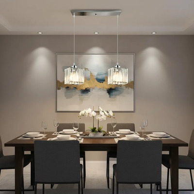 Colgante 2 Luces Prisma C Cristal Cromo Apto Led E27 Ld Cromo