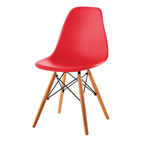 Silla Eames Plastico Patas En Madera Moderna Pc071