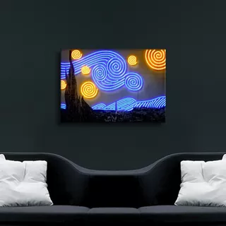 Cuadro Noche Estrellada Vincent Van Gogh Neon 50 X 35 Cm