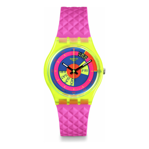 Reloj Swatch So28j700 Shades Of Neon Color de la correa Rosa Color del bisel Amarillo Color del fondo Multicolor