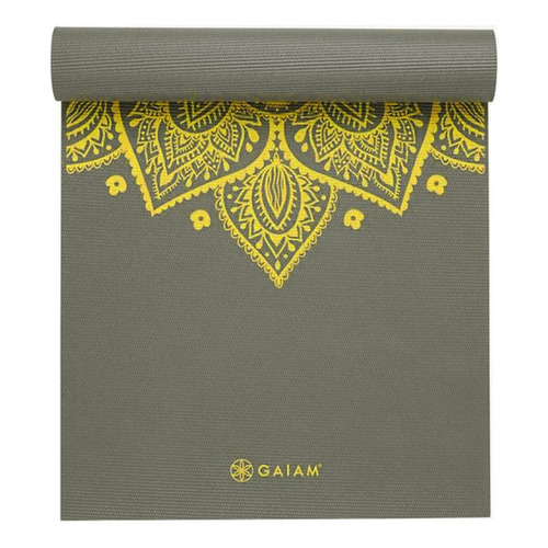 Tapete Yoga Gaiam Premium Mat Pvc Impreso 6mm Color Gris Amarillo