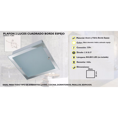Plafon 2 Luces Cristal Vidrio Borde Espejo Apto Led