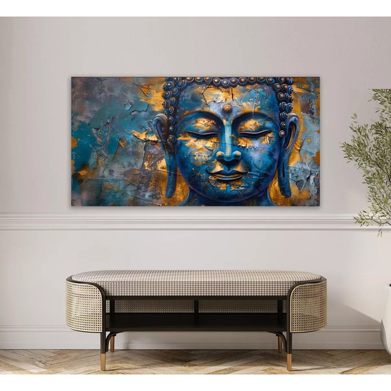 Cuadro Buda Azul Con Dorado Grande Oficina Sala 70x160cm
