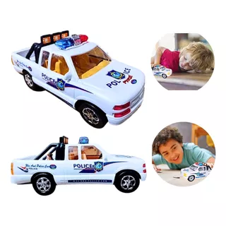 Carrinho Polícia Picape Sirene Giroflex Brinquedo Infantil Cor Branco Personagem Picape Polícia