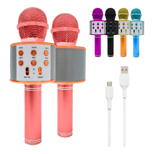 Microfono Karaoke Bluetooth Inalambrico Parlante Recargable Color Rosa