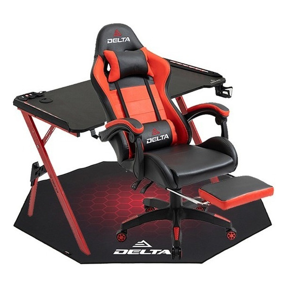 Set Gamer Delta Nx Red Silla + Escritorio + Alfombra Color Rojo