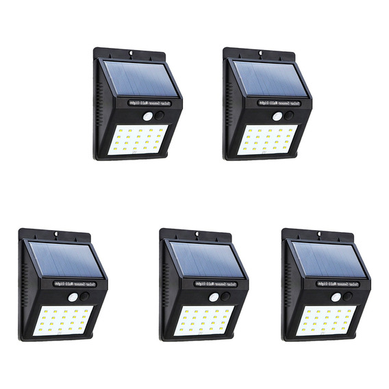 Pack 5 Foco Solar Led Con Sensor De Movimiento 5 W