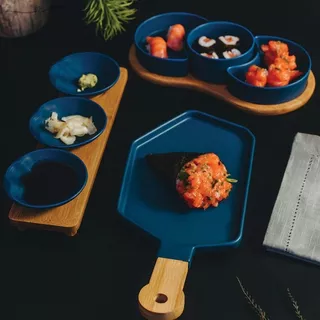 Kit 3 Bandejas Sushi Petisqueiras Azul Nórdico Wolff Luxo