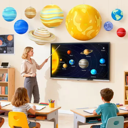 Vinfgoes Sistema Solar Inflable De 9 Planetas + Sol Y Luna – Decoración Con Luces RGB Para Fiestas Espaciales, Educación Y Eventos Grandes – PVC Resistente, Diámetro 1 M