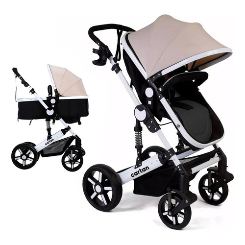 Cochecito de paseo Cartan STL500 beige con chasis color blanco