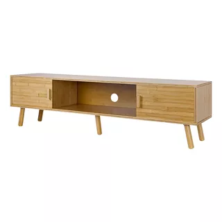 Mueble Rack Para Tv Badecor Marrón, 2 Puertas, Madera De Bambú Excelente Calidad, Living Comedor, Estilo Nórdico - Largo 140cm Alto 38cm