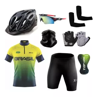 Kit Ciclismo Conjunto + Capacete + Luvas + Óculos + Brindes