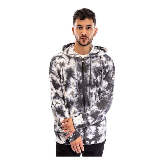 Poleron Hombre Full Zipper Hang Loose Tie Dye Negro