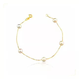 Pulseira Ouro 18k Pérola Natural Luxo Festa Casamento Brilho