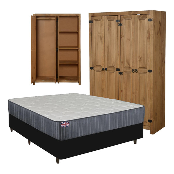 Combo Sommier 2 Plazas + Armario Ropero Madera Maciza Closet