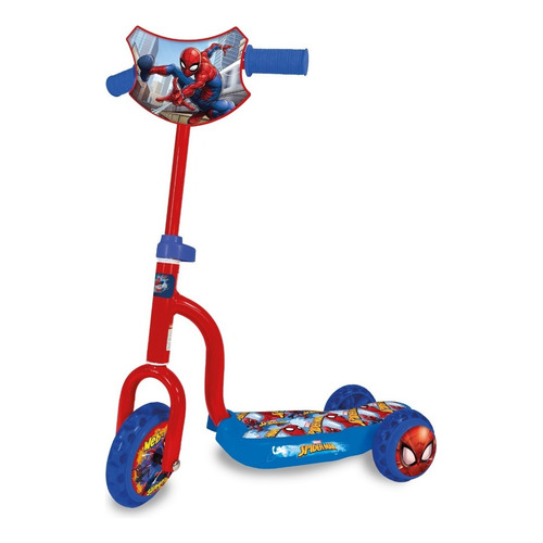 Monopatín de pie Unibike Scooter 3 ruedas Spiderman  azul y rojo para 5 años