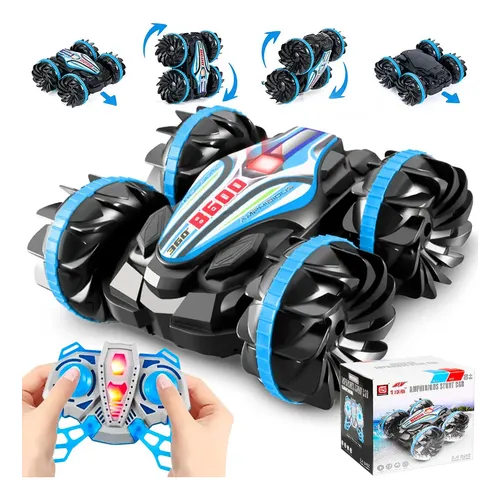 Coche Teledirigido Anfibio 4WD De Euakee – Impermeable, Rotación 360°, Control Por Gestos Y Mando, Luces LED, Batería Doble, Regalo Para Niños 6-12 Años (Azul)