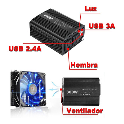 Inversor De Corriente Automático, 12v A 110v 300w, 2 Ac Y 2