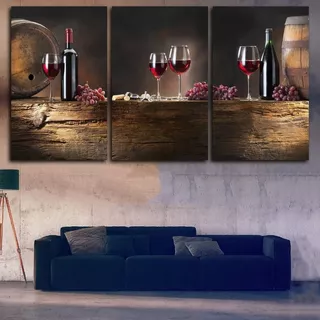 Cuadros Tripticos Modernos Vinos Y Bodegas (120x60cm)