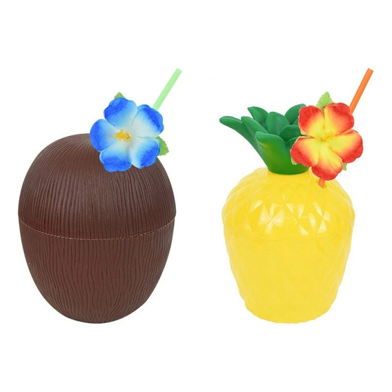 Vasos Hawaianos Para Fiestas De Coco Y Piña, 12 Unidades,