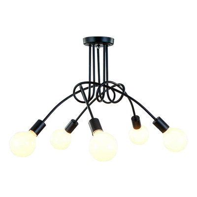 Araña 5 Luces Diseño Vintage Negro Apto Led E27 Deco Fz