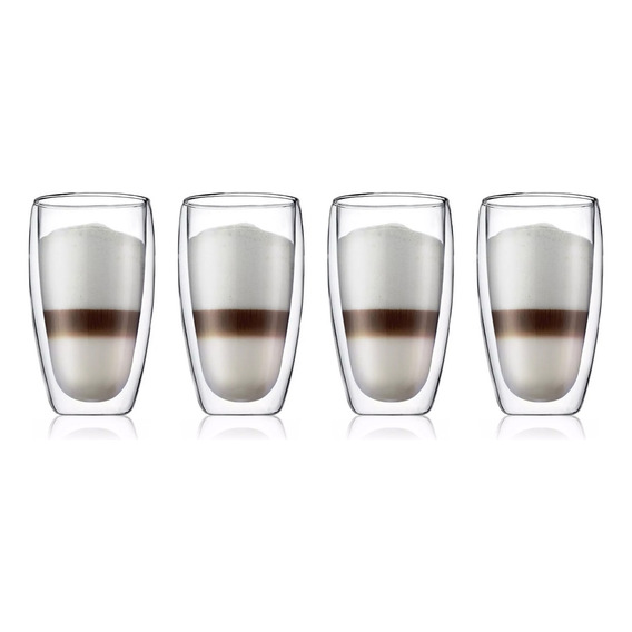  Doppio Juego De 4 Vasos De Doble Pared De Vidrio De 470 Ml