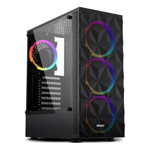 Gabinete Gamer Negro Mesh Malla Vidrio Templado + 4 Fan Rgb