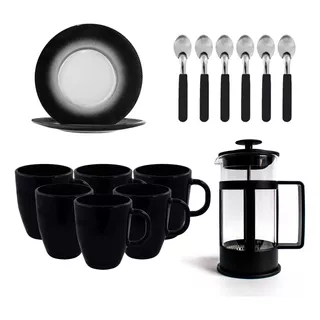 Juego De Cafe Te Negro Cafetera Tazas Platos Cucharitas 19pz