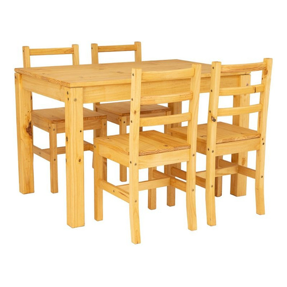 Juego De Comedor Mesa Y 4 Sillas Madera Maciza Rustico Hogar