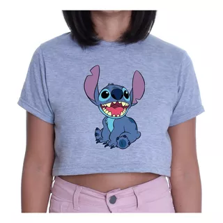 Cropped T Shirt Camiseta Casual Academia Stitch Lilo Desenho