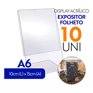 Display Mesa Acrílico Cristal A6 L Vertical Kit C/ 10 Un