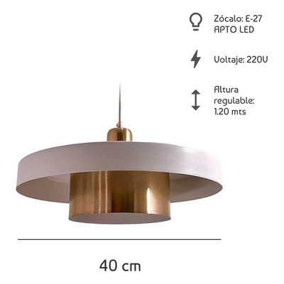 Colgante Ema 40cm Apto Led Deco Moderno Blanco Cobre Lmp