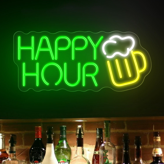 Happy Hour Letrero Luminoso Neón Led Bar Fiesta De Mimaik