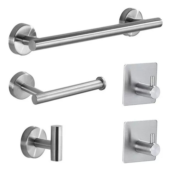 Set De 5 Accesorios De Baño Acero Inoxidable Plata