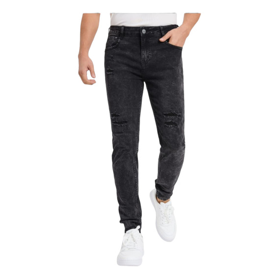 Jeans Hombre Ajustado Slim Fit Pitillo,gris Nevado Roto H461
