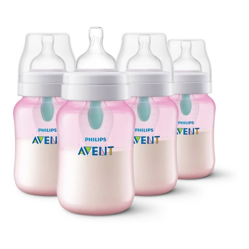 Set De 4 Biberones Mamila Anti-colico  Avent 9 Oz Rosa  