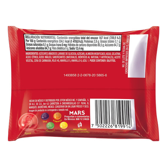 Skittles Gomitas sabor original 10pack de 50g c/u. 500g